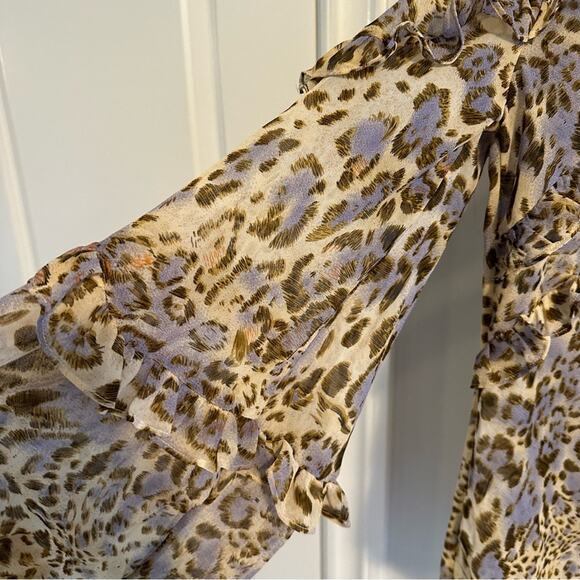 Bardot Cream Purple Leopard Blouse Top XS/S - Picture 8 of 11